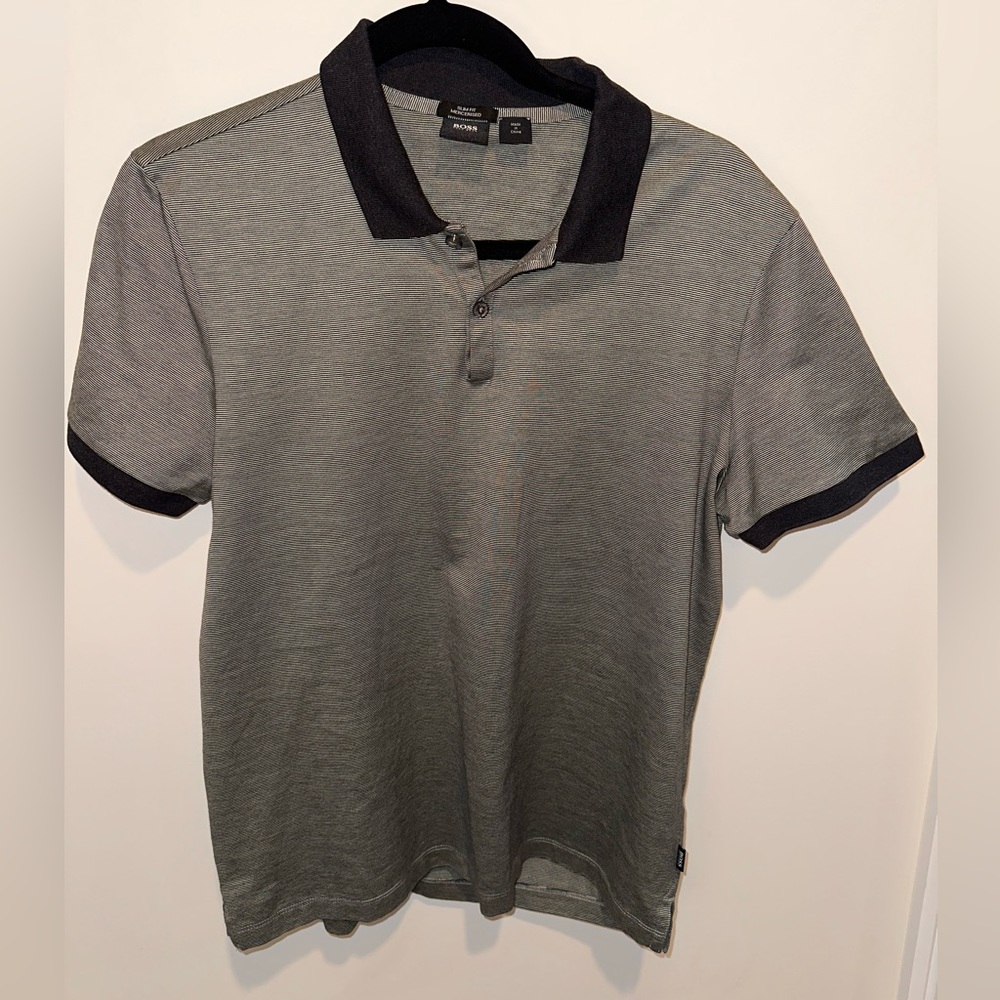 Hugo Boss Slim Fit Polo - Black and Gray - Men - Size M